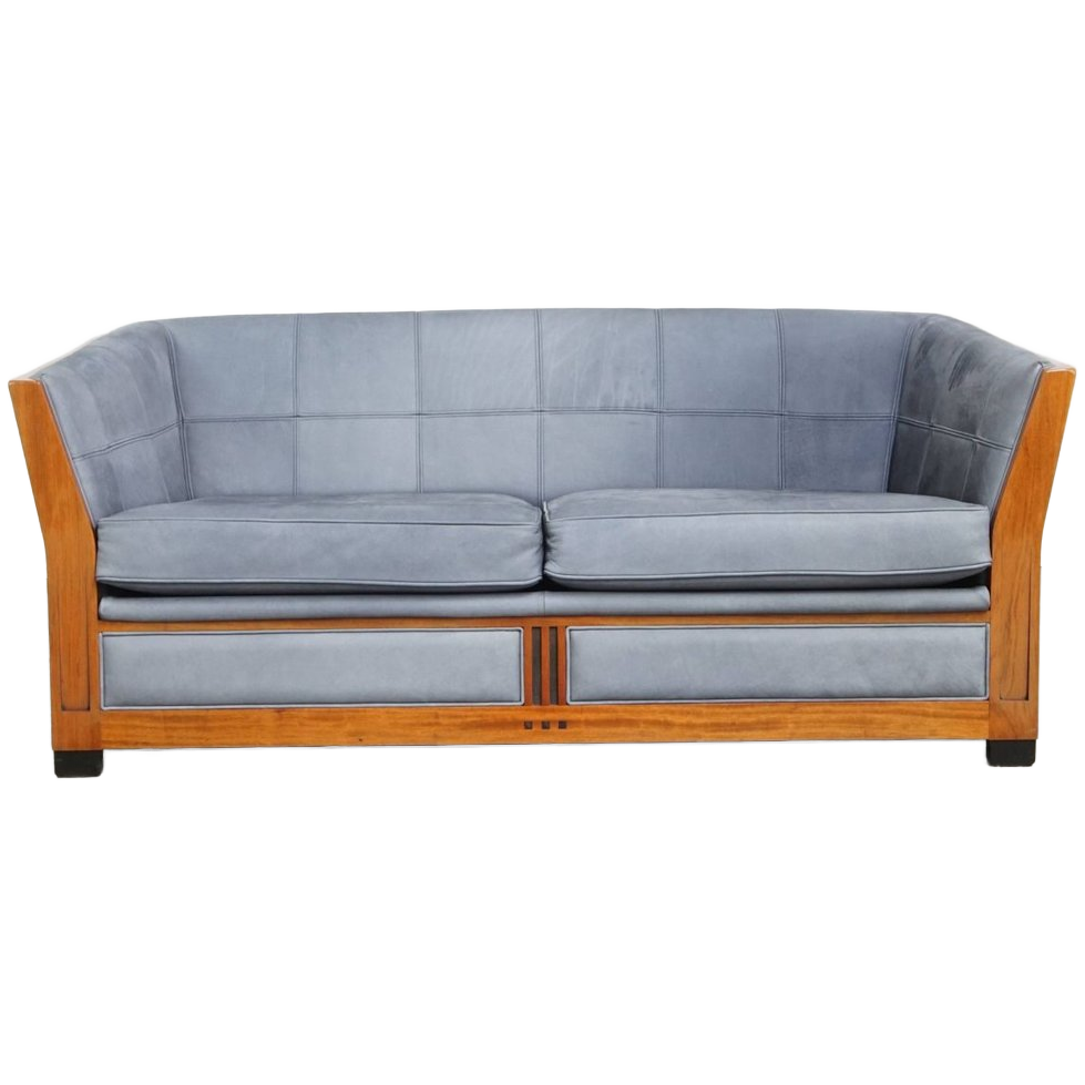 Leuke Schuitema Art Deco Design Bank Met Mooie Blauwe Nubuck Lederen Bekleding image 1
