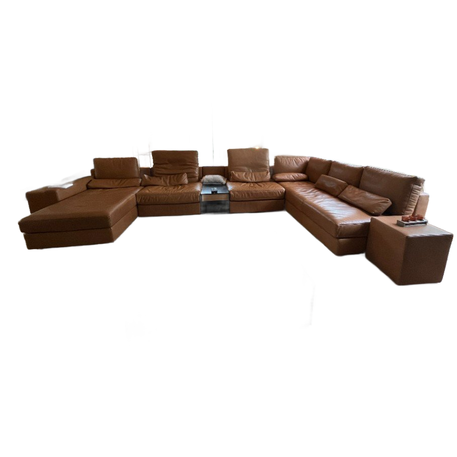 Design Sofa Van Het Belgische Merk Indera Model Luv In Cognac Leder Met Ingebouwd Relaxmechanisme image 1