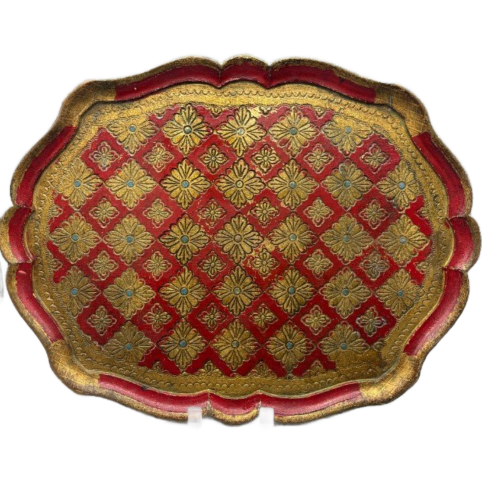 Florentijns Vintage Dienblad Rood/goud 60's image 1