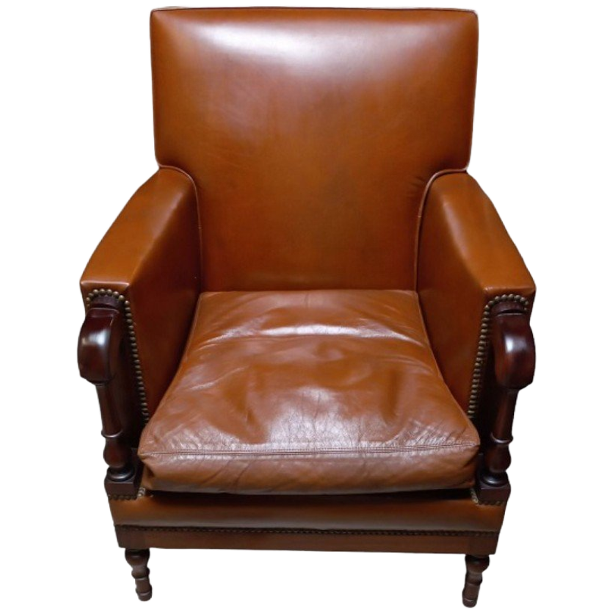 Cognac Kleurige Lederen Armzetel In Mahoniehout image 1