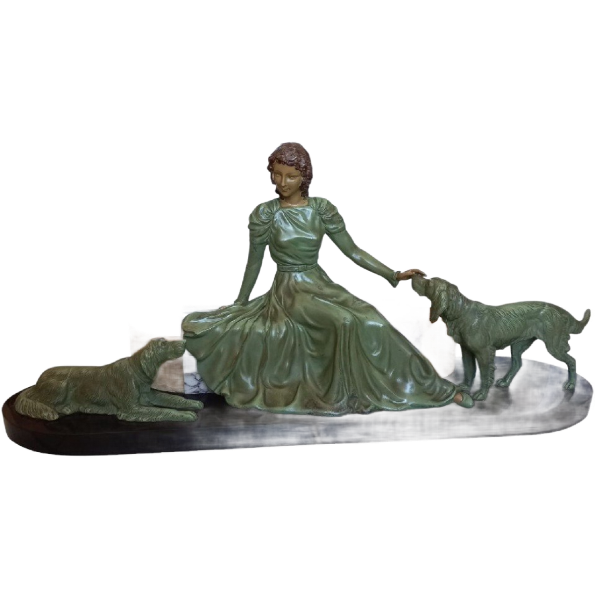 Jacques Limousin Beeld. Art-deco Dame Met Haar Honden image 1