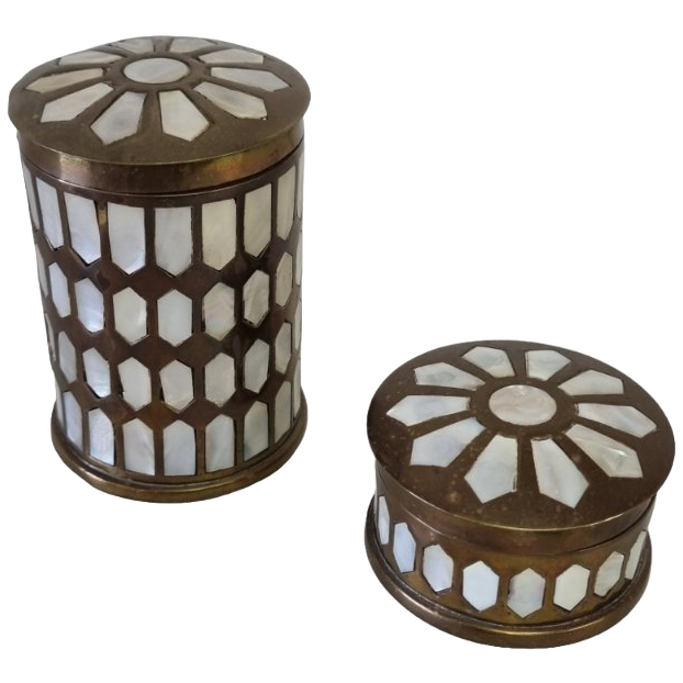 Vintage Messing Met Parelmoer Sieradendoosjes image 1