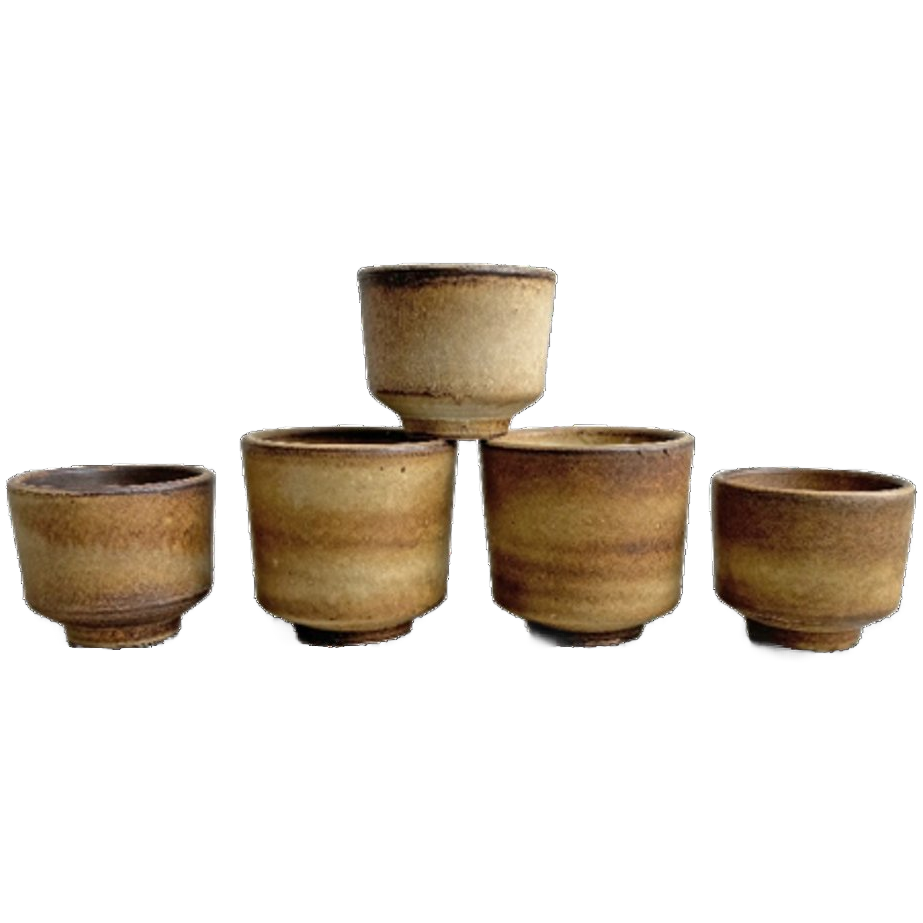 Set Van 5 Vintage Bruin - Beige Keramiek Bloempotten image 1