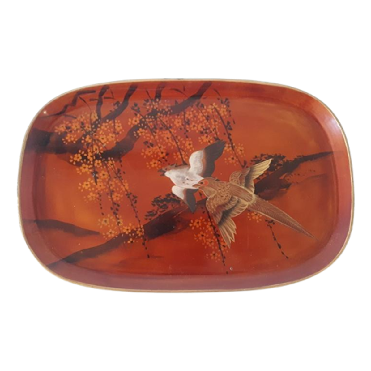 Antiek Oosters Dienblad Met Vogels image 1