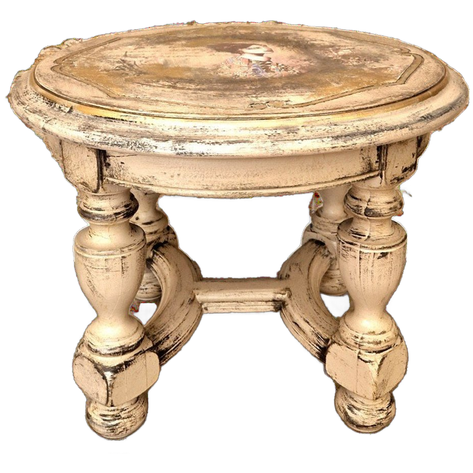 Hout Tafel In Roze / Vintage Look Salontafel/ Uniek Handbeschilderde Tafel image 1