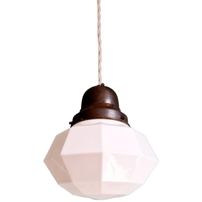 Art Deco Hanglamp In Gefacetteerde Witte Opaline, Jaren 20 image 1