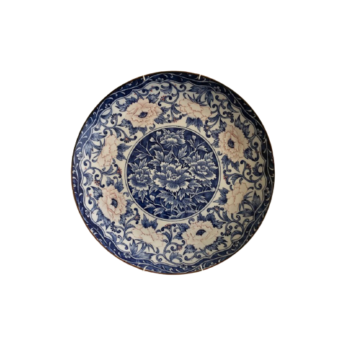 Prachtig Delfs Blauw Wandbord Met Floraal Motief image 1