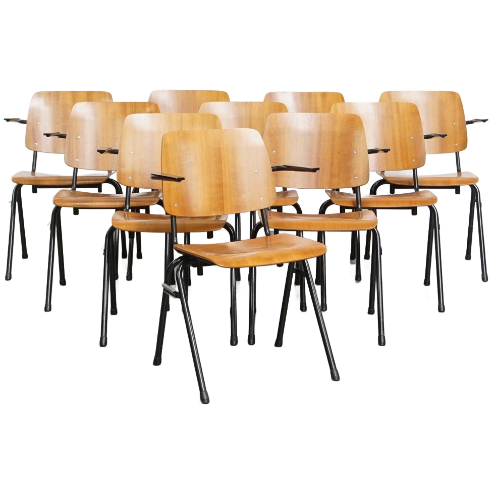 Set Van 10 Vintage Jaren ’60 Dutch Design Marko School/kantine/eetkamerstoelen Met Armleuningen image 1
