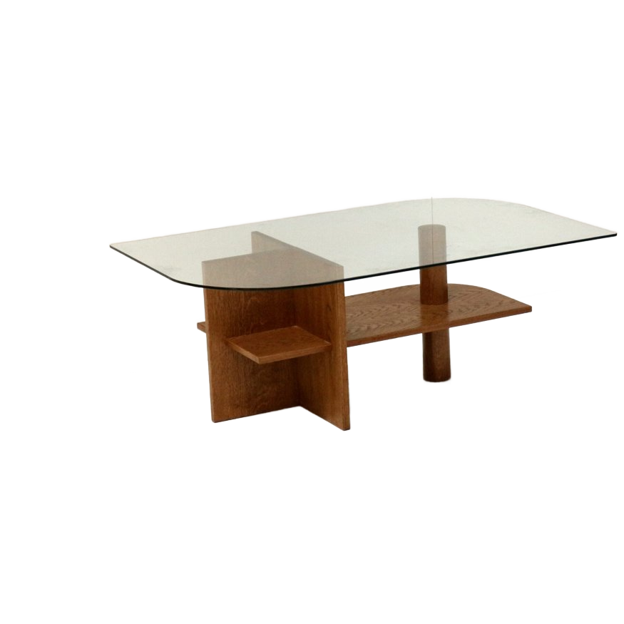 Vintage Houten Salontafel Met Glazen Blad Gemaakt In De Jaren ’70 image 1