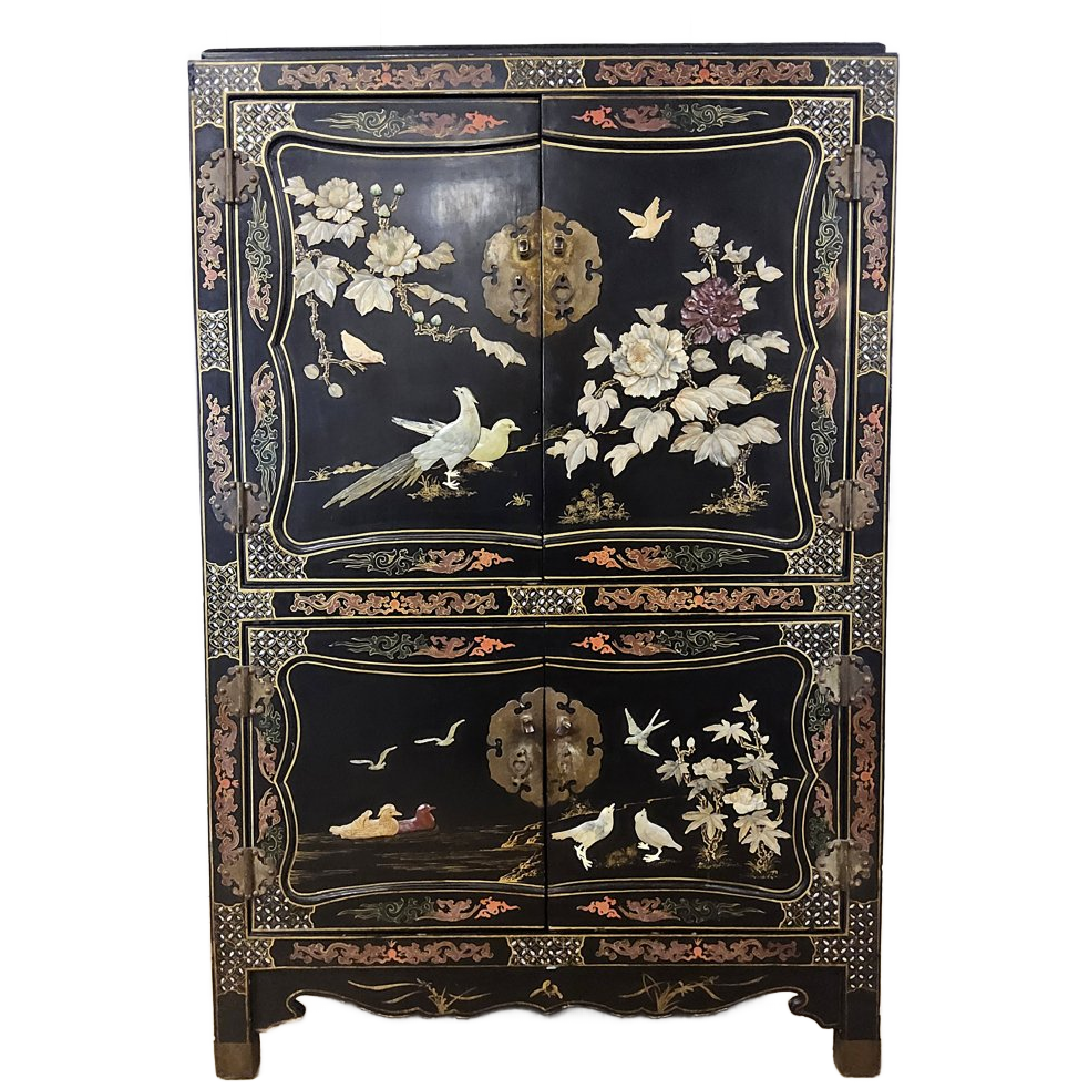 Vintage Chinese Lakkast Vogels Bloemen (speksteen) Bohemian Kast / Oosterse Kast / Aziatische Kast image 1