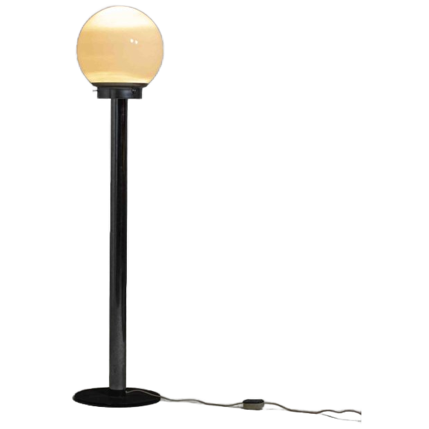 Modernistische Mid-Century Chrome Vloerlamp Met Opaline Glazen Bol, Italië 1970S image 1