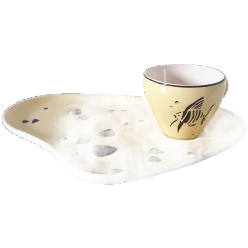 Fifties Boterham Bordje Met Koffiekopje Maanvis Geel Pastel image 1