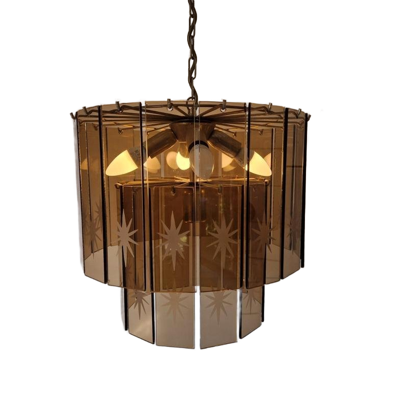 Vintage Waterval Kroonluchter Met Geslepen Gerookt Glas. image 1