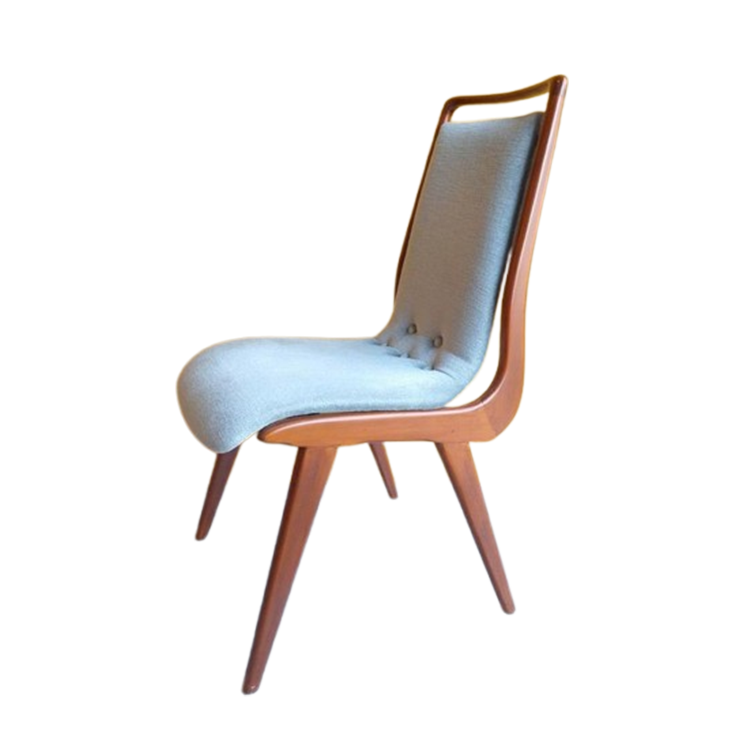 Awa Vintage Dinner Chairs, Teakhouten Stoelen Met Mohair image 1