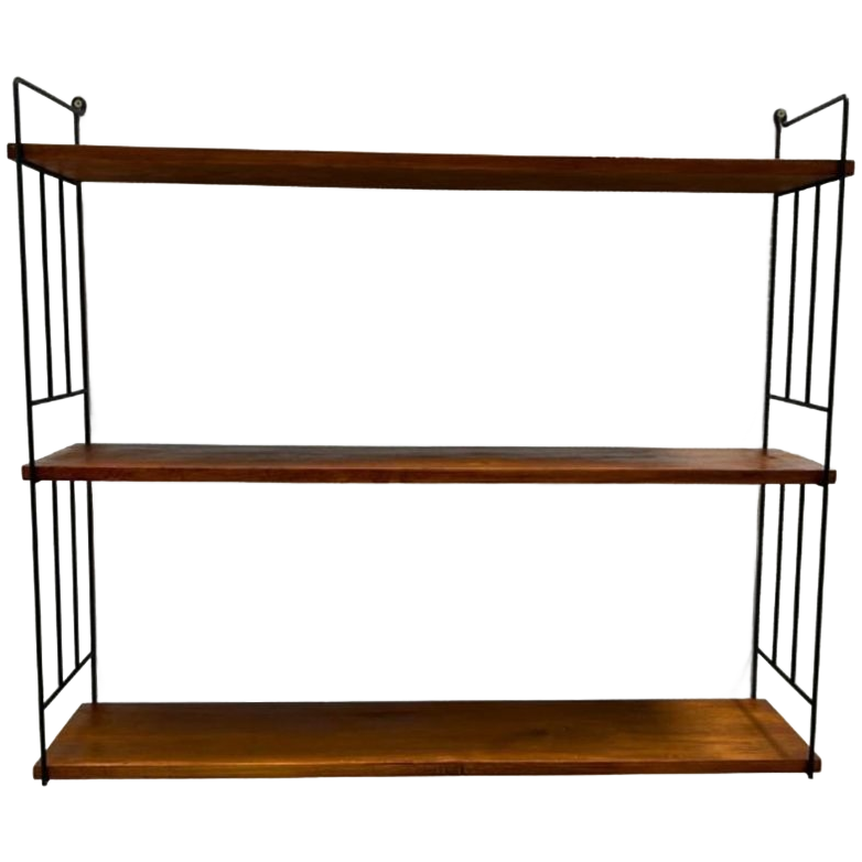 Vintage Wandrek Met 3 Houten Planken En Draadstaal Dragers image 1