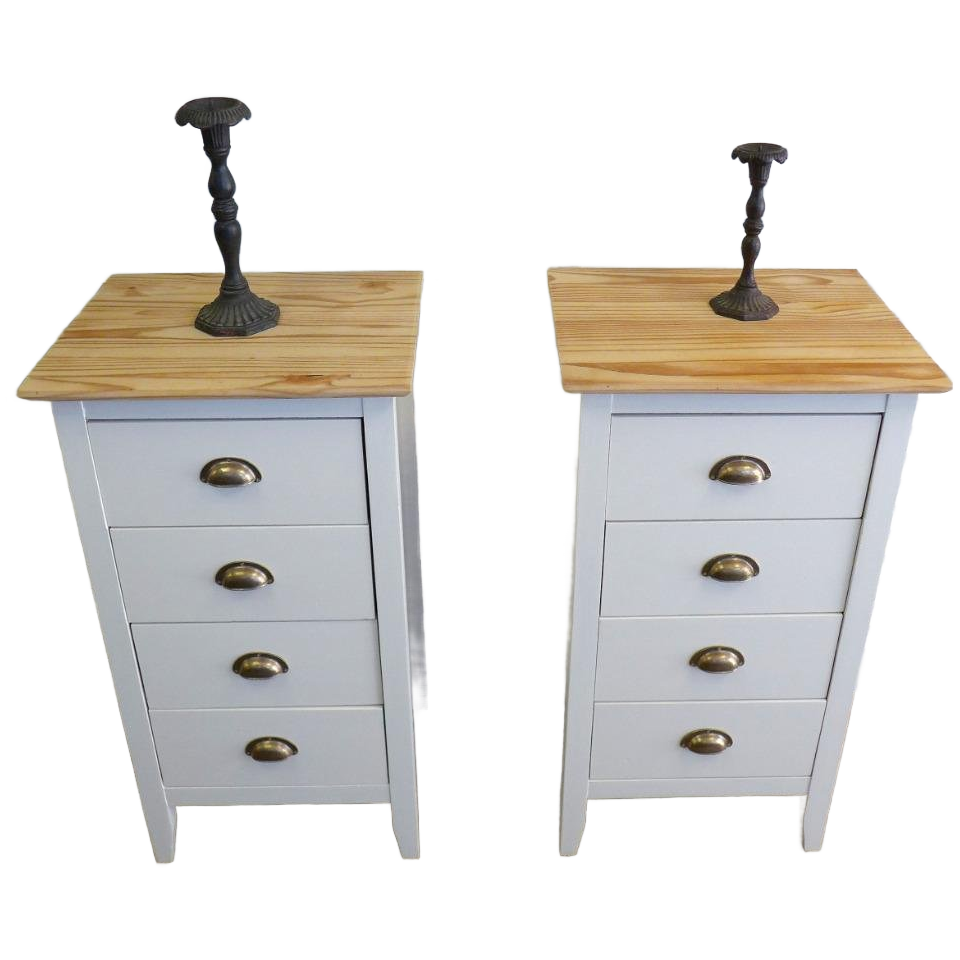 Mooi Set Van 2 Grote Witte Landelijke Lade Nachtkastjes image 1