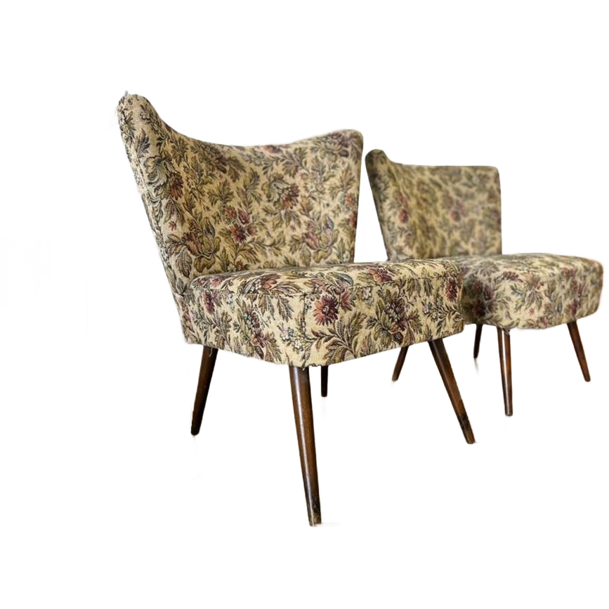 Set Van 2 Vintage Gebloemde Cocktailstoelen / Fauteuils image 1
