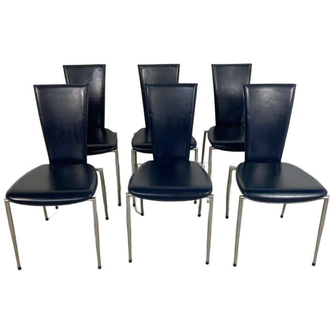 6 X Arper Italy Blue Leather Diningroom Chairs image 1