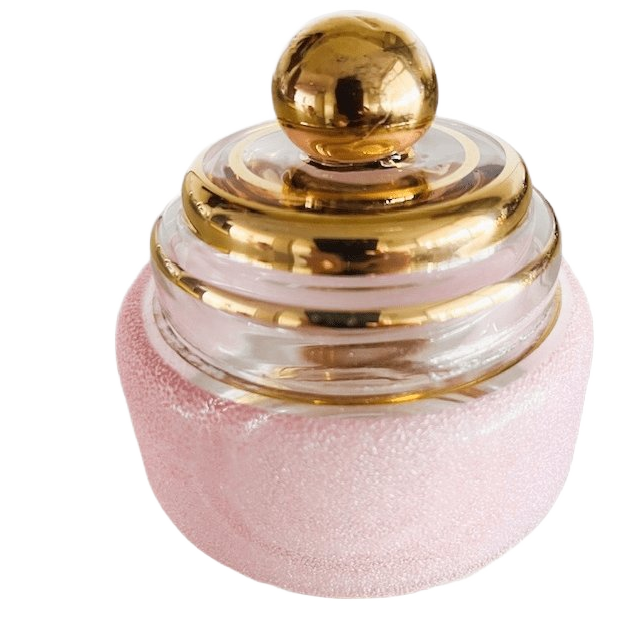 Artdeco Poederdoos Roze Gesuikerd Glas Sieradendoosje 1950’s image 1