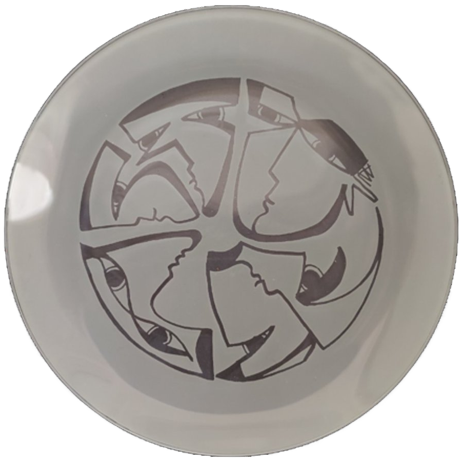 Glazen Schaal Met Geëtst Patroon Van Maskers Ca 1990 - 2000 image 1