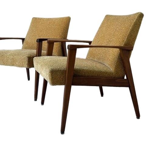 Vintage Fauteuil Met Teak Houten Frame En Gele Bekleding image 1