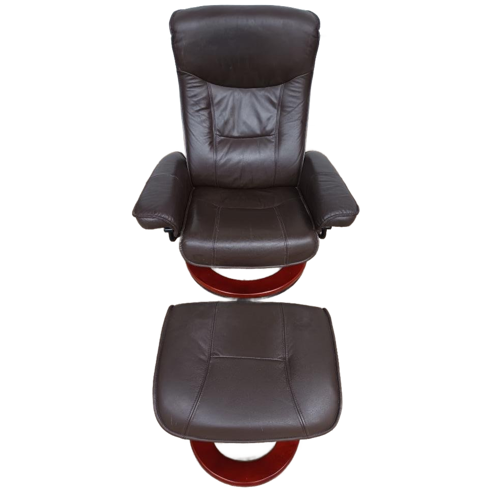 Verstelbare Bruin Leren Relaxfauteuil Met Voetenbank image 1