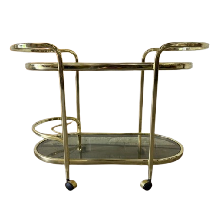 Vintage Gouden Barcart / Bijzettafeltje Met Fumé Glas image 1