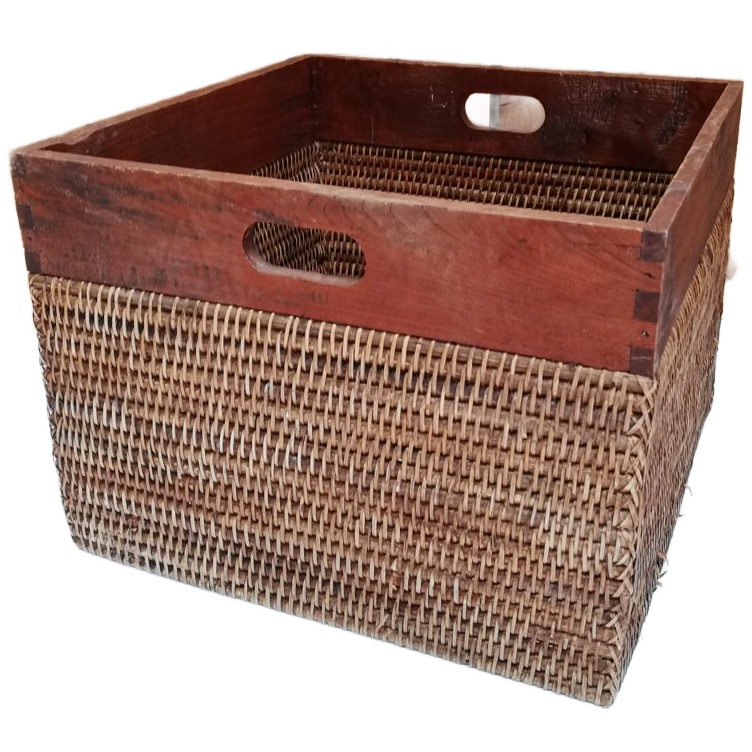 Rotan Opbergbak Met Houten Rand image 1