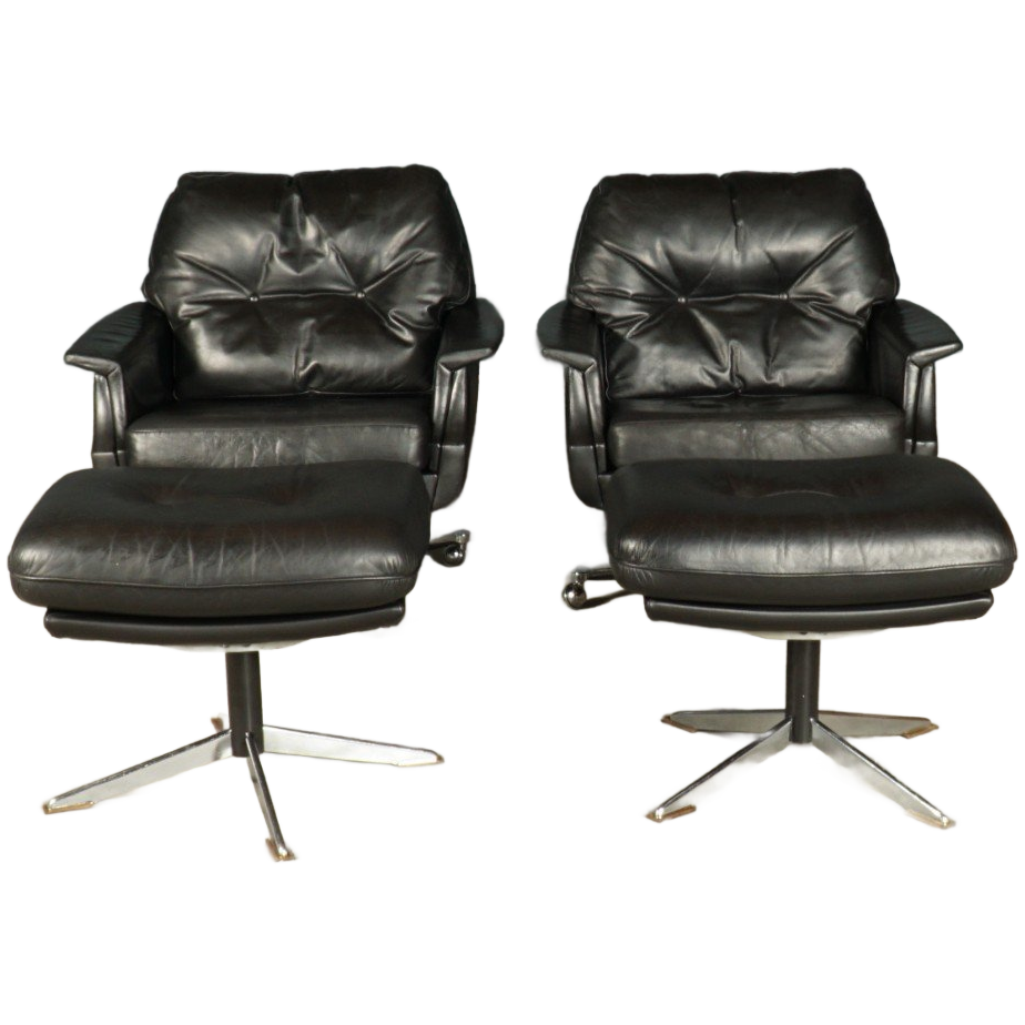 Vintage Lederen Draaifauteuil Met Hocker – Jaren 70 image 1