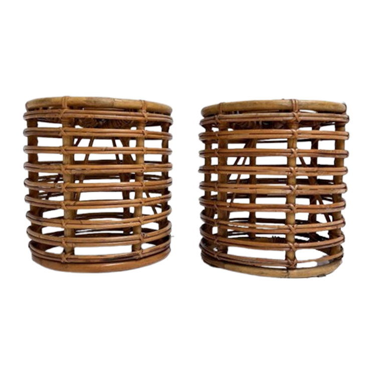 Set Van 2 Rotan Designkrukjes Van Tito Agnoli, 1960's image 1