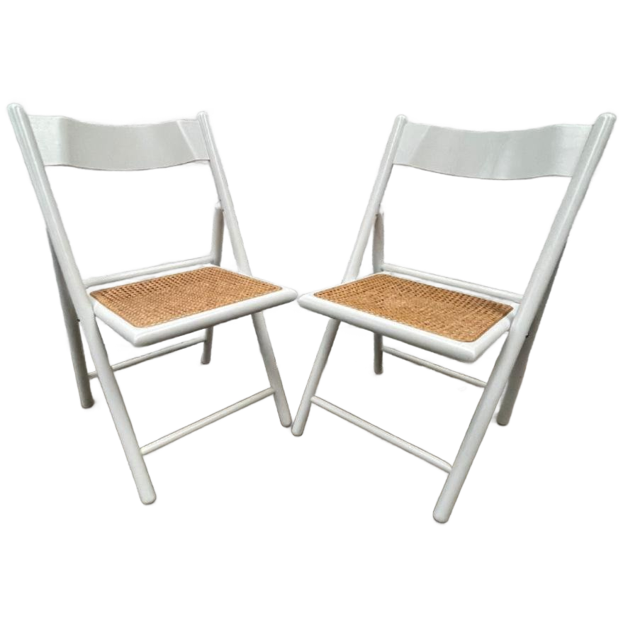 2x Vintage Klapstoel Wit Met Naturel Webbing Zitting image 1