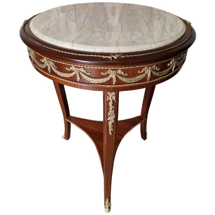 Klassieke Sierlijke Bijzettafel, Plantentafel, Wandconsole Marmeren Blad En Missing Versieringen Afm. 60x60cm En 81cm Hoog image 1