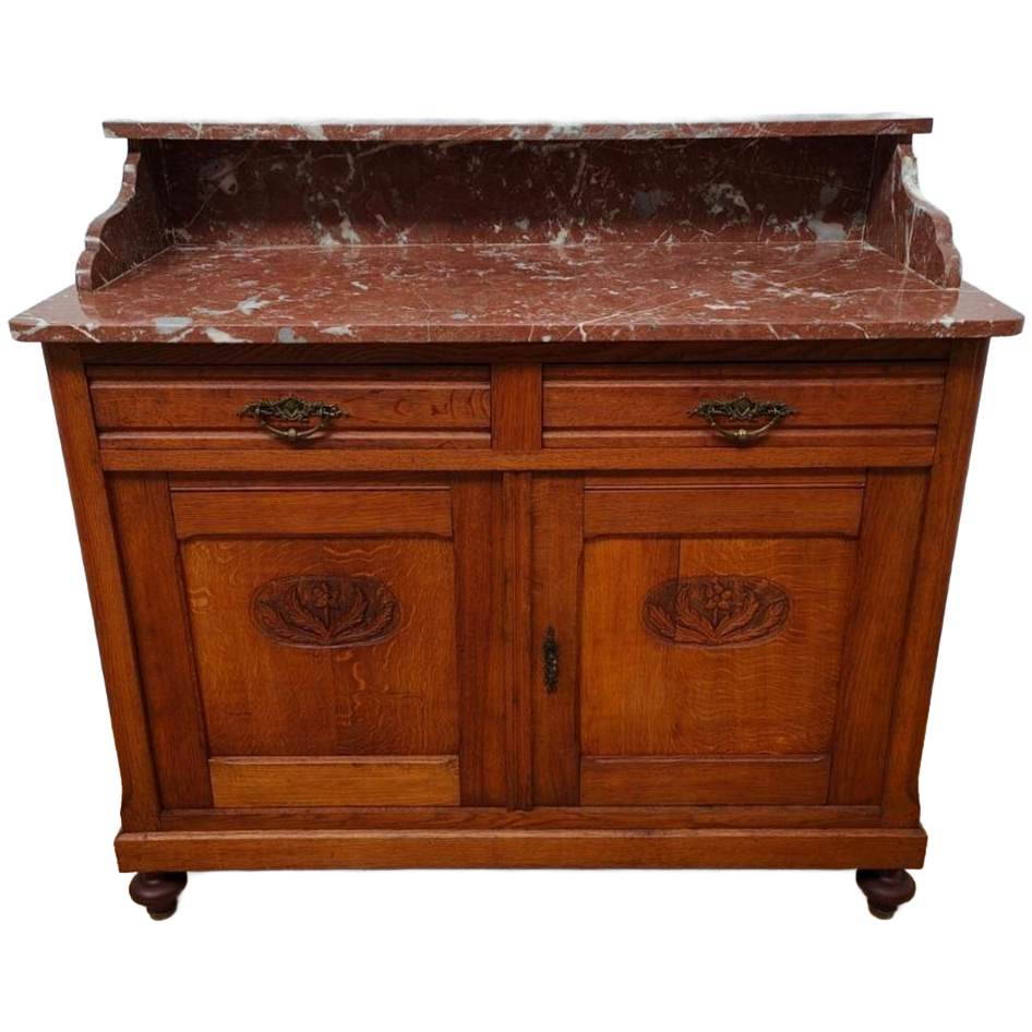 Vintage Antiek Dressoir Commode Ladekast Badkamermeubel Met Marmer Blad 611 image 1
