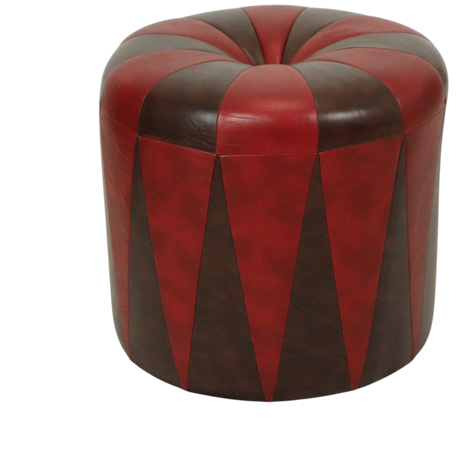 Ronde Vintage Poef Bruin Rood Tweekleurig Skai Sixties image 1