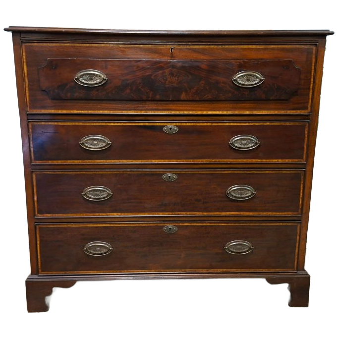 Antieke Engelse Ladenkast, Commode, Achter De Bovenste Lade Zit Een Schrijfgedeelte Ca. 1860 Afm. 120x49 En 115cm Hoog. image 1