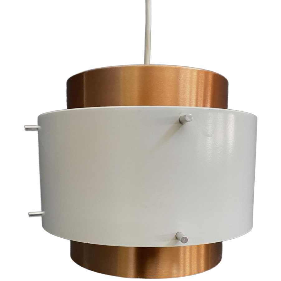 Metal, White And Brass Color Pendant Lamp By Veb 1960s image 1