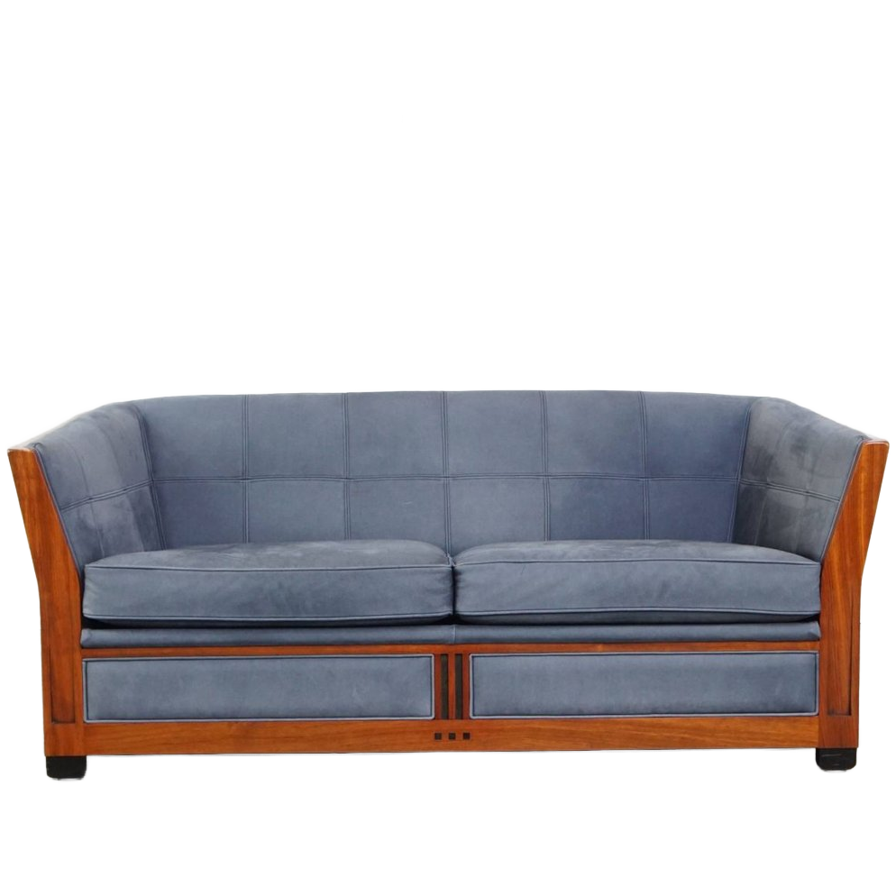 Geweldige Schuitema Art Deco Design Bank Met Mooie Blauwe Nubuck Lederen Bekleding image 1