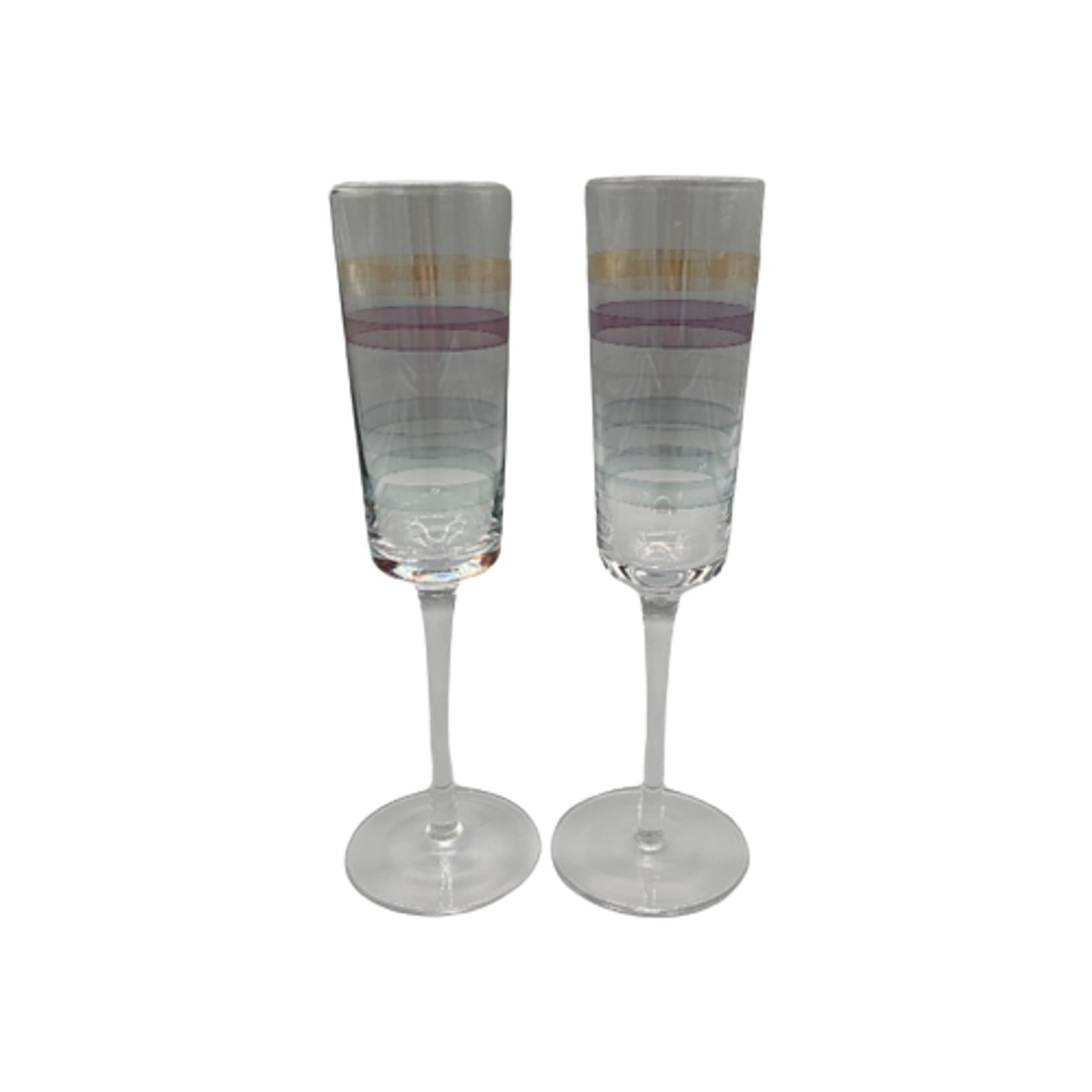 Vintage Kristallen Flutes Champagne Glazen Gekleurde Streep 2 Stuks image 1