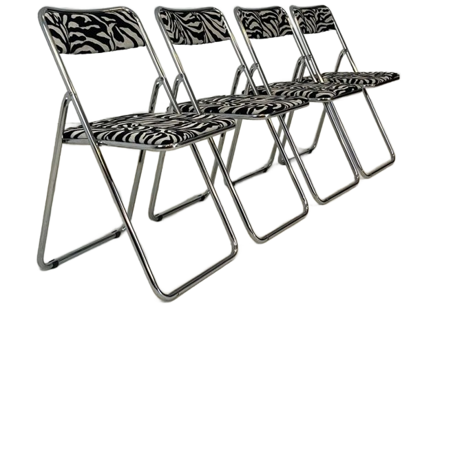 Set Of 4 Vintage Zebra Print Folding Chairs image 1