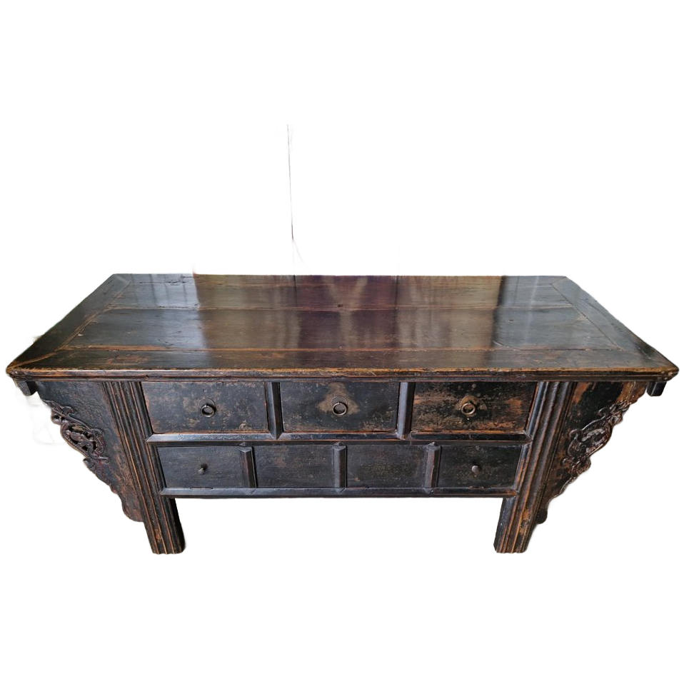 Antiek Oosters Altaar, Wandconsole Sidetable, Salontafel Met 3 Lades Afm. 70x164cm En 70cm Hoog. image 1