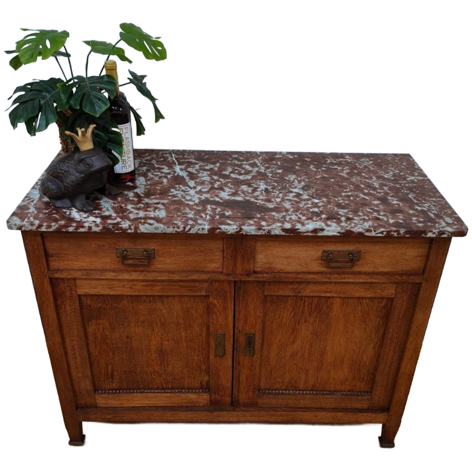 Vintage Frans Dressoir Commode, Ladekast Bakamermeubel Met Marmer Blad image 1
