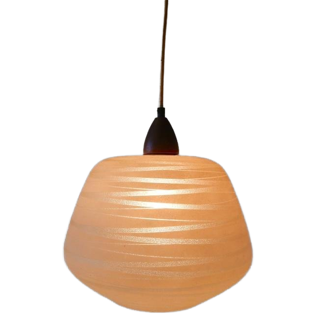 Vintage Lamp Hanglamp Jaren 50 / 60 Melkglas Teakhoud image 1