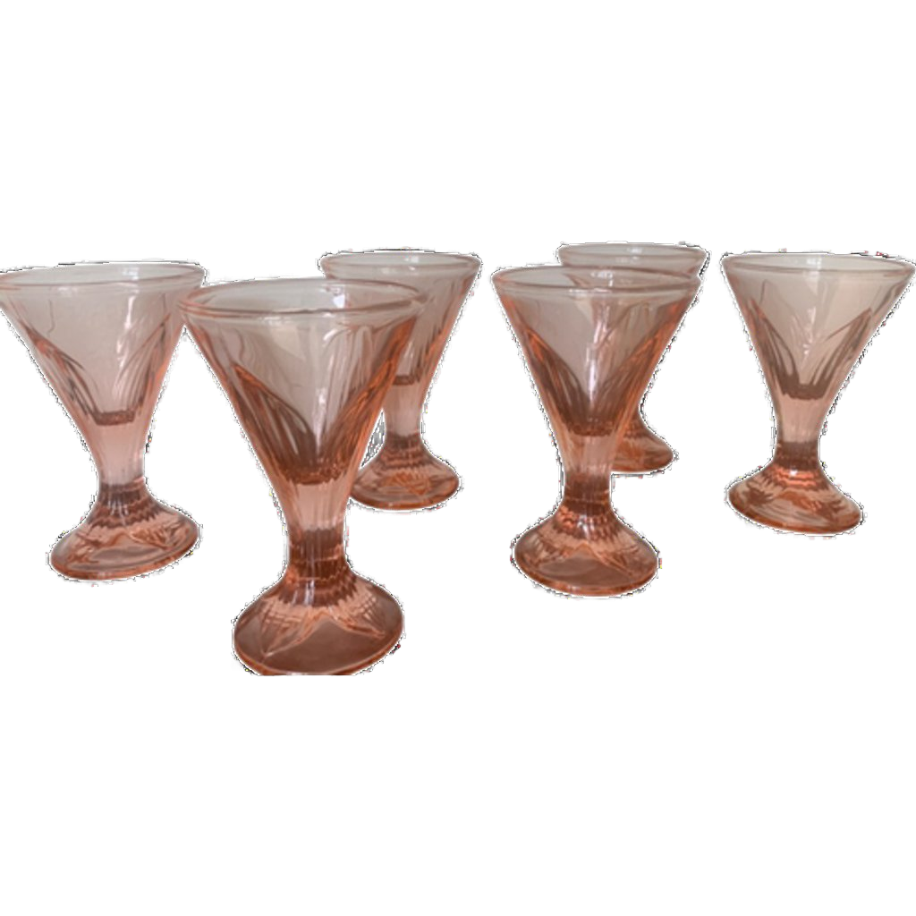 Vintage Franse Set Van 6 Roze Glazen Coupes Of Schalen In Art Deco Stijl! image 1