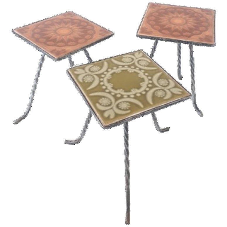 3 Vintage Plantentafels Tegel Tafeltje Jaren 70 image 1