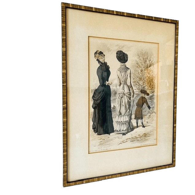 Antieke Ingelijste Franse Modeprent 1845 image 1
