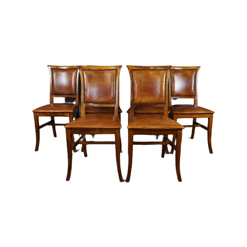 Set van 6 Leren Eetkamerstoelen