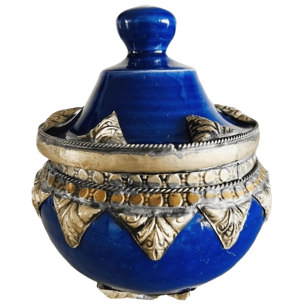 Marokkaans Keramisch Dekselpotje Blauw Filigraan Zilvernikkel image 1