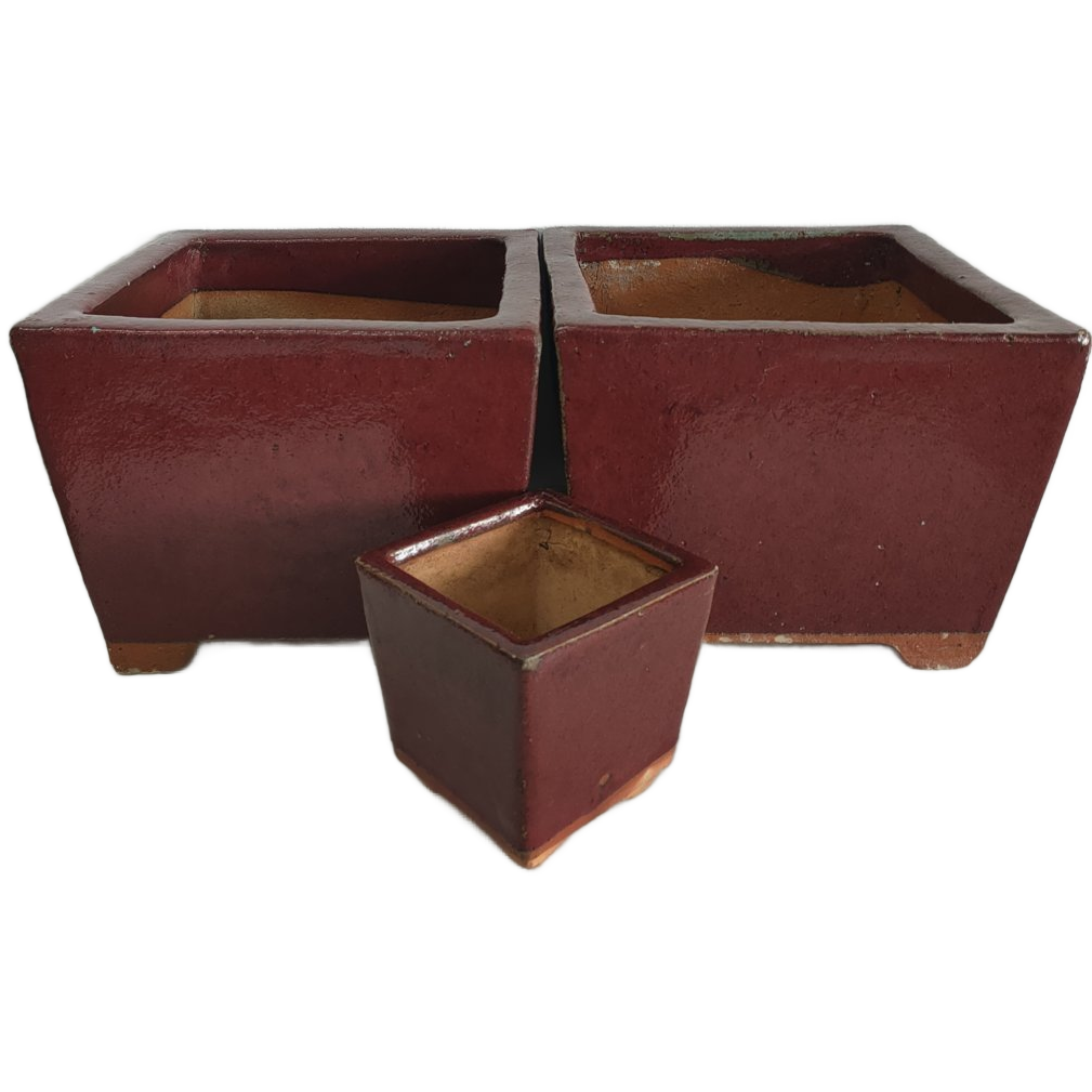 Set Vintage Bloempotten Keramiek Bordeauxrood image 1