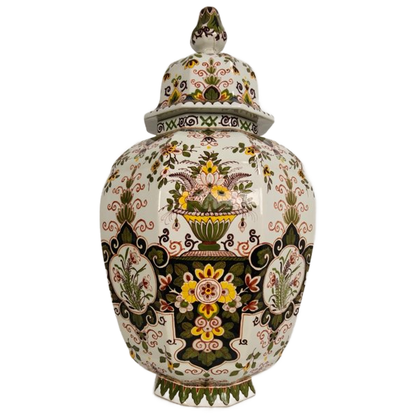 Makkum Tichelaar Lidded Pot, Hand-painted Porcelain – Dutch image 1
