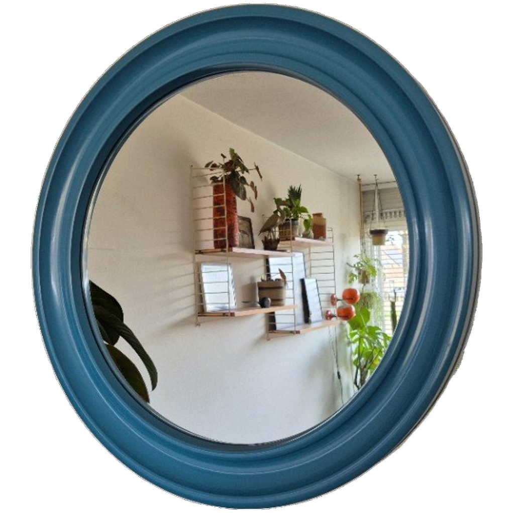 Carrara & Matta Spiegel. Vintage Xl Ronde Spiegel Blauw. image 1